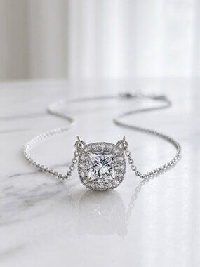 Stunning Square CZ Necklace - Ladies Elegant Square Necklace